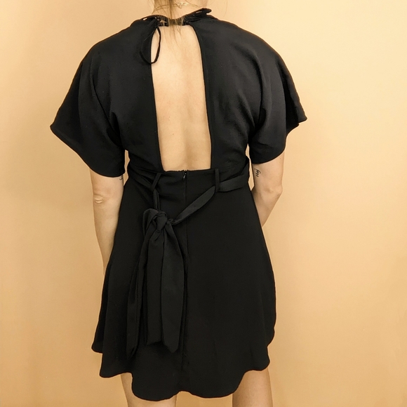 Jeu Illimite Macey Black Deep V Skater Mini Dress - S/M - Picture 4 of 8